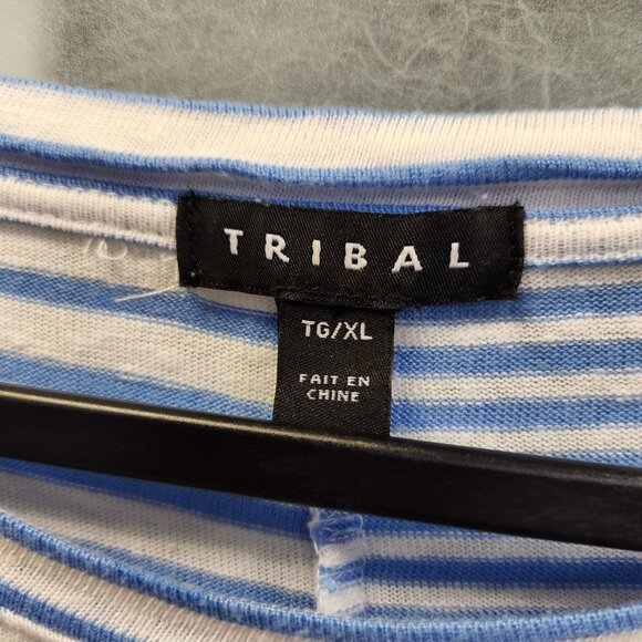 Tribal Women's TG/XL Blue Striped 3/4 Sleeve Pullover Knit Top - Picture 3 of 6